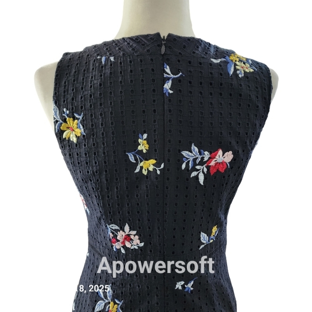 Ann Taylor Floral Embroidered Eyelet Sheath Black Dress - Picture 3 of 9